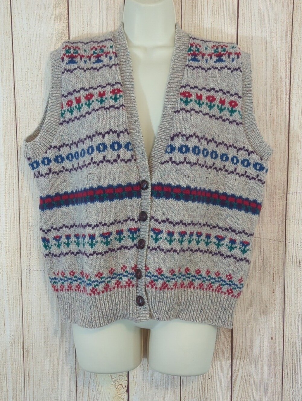 Vintage Land's End Fair Isle Full Button Wool Vest
